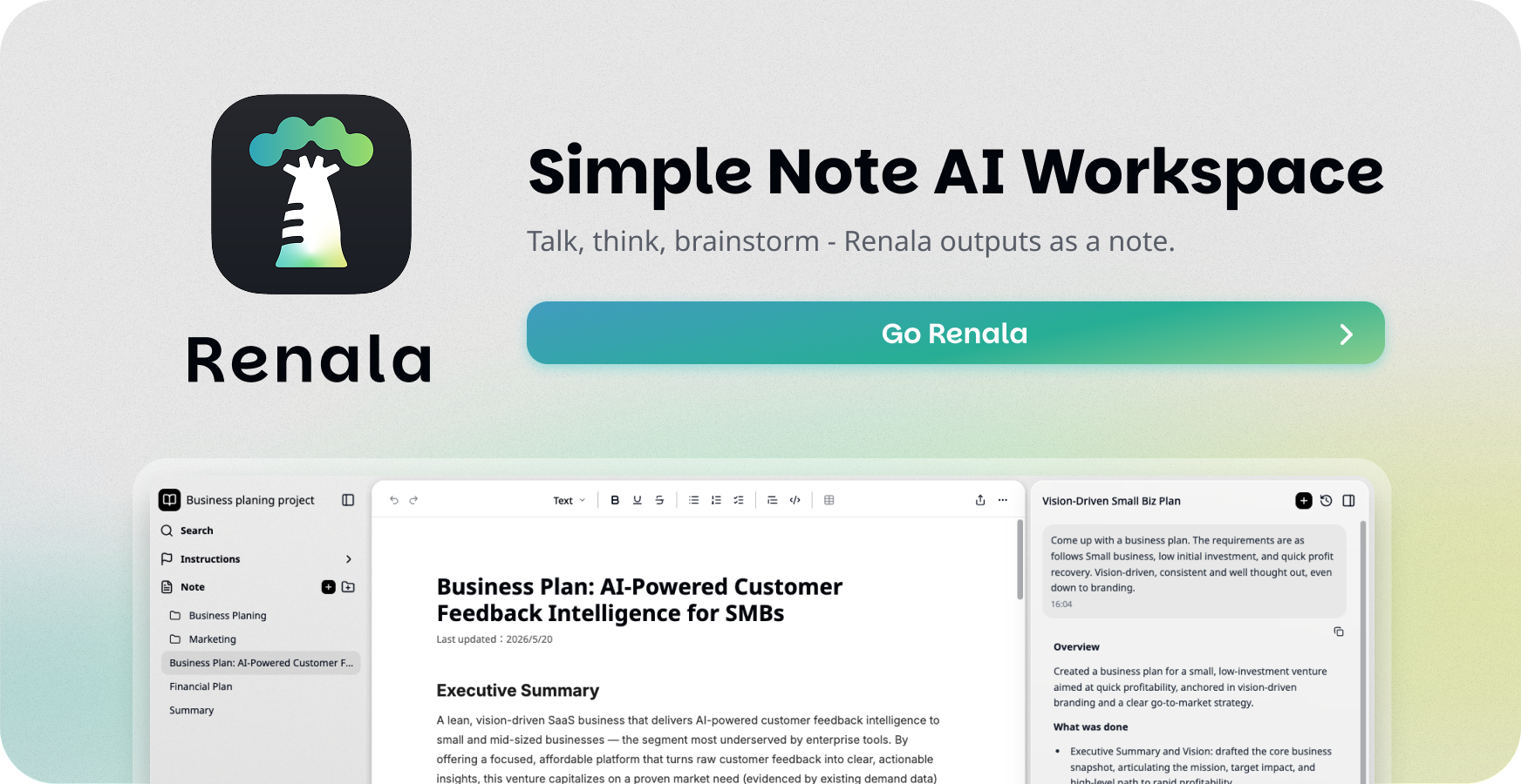 Renala - Simple Note AI Workspace